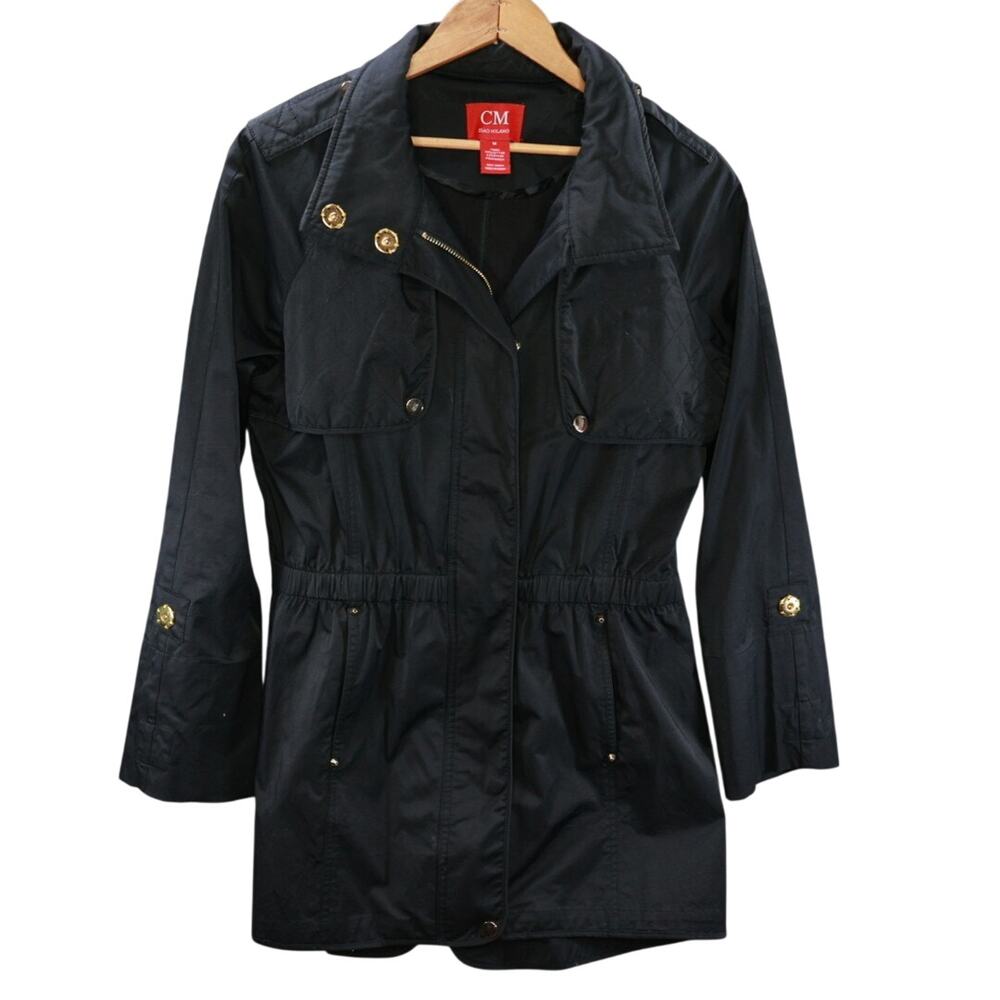 Ciao Milano Women’s M Black Utility Rain Jacket Gold Hardware Cinched Waist